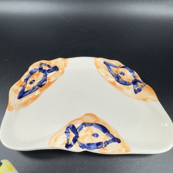 Hand Made Italian Pottery Set Tray Shakers And Fish With Open Mouth Figure VTG - Picture 5 of 16